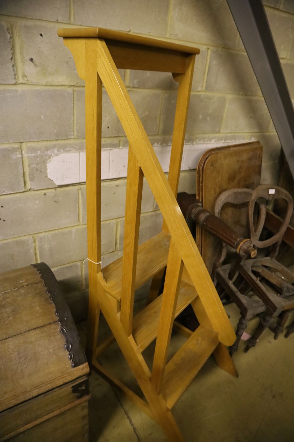 A set of modern oak library steps, width 54cm, height 156cm